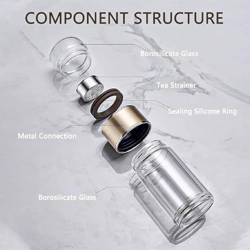 Double Glass Tea Infuser Bottle with Filter & Lid, 3-in-1 Smart Tea Infuser,Portable 3-in-1 Tea Maker for Loose Leaf, Hot or Cold Ready. (Green,420ml) - Image 7