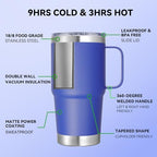20 oz Stainless Steel Tumbler with Handle Bulk Metal Insulated Tumblers Travel Coffee Mug with Handle Double Wall Tumbler Cup with Lid and Straw, Blue 12 Pack - Image 3