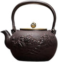 Cast Iron Teapot Japanese Tea Kettle with Removable Stainless Steel Infuser Internal Enamelware Teapots with Birds and Plum Flower by Unknown