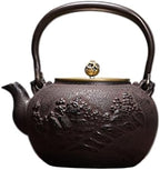 Cast Iron Teapot Japanese Tea Kettle with Removable Stainless Steel Infuser Internal Enamelware Teapots with Birds and Plum Flower by Unknown