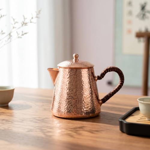 Copper Kettle Handmade Teapot Hammered Pattern Handle Precision Spout Rounded Top Compact Frame For Water Boiling Tea, style to 1 - Image 2