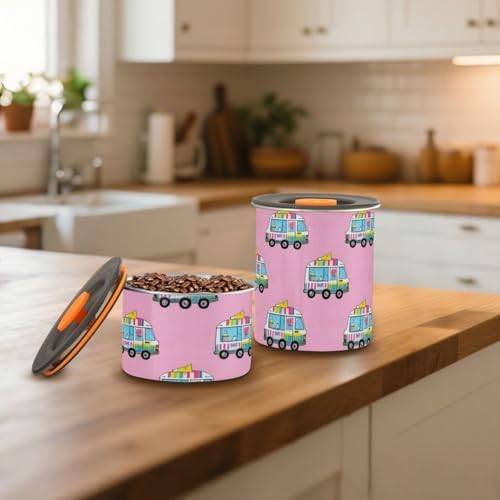 Pink Ice Cream Truck Summer Designed Storage Containers Airtight Stainless Steel Seal Container Button Opening Airtight Canisters - Image 7