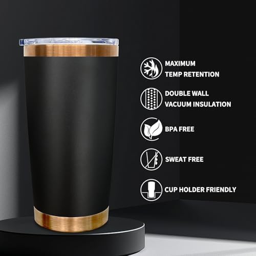 20 oz Tumbler Bulk Stainless Steel Tumblers with Lids and Straws Black - Image 3