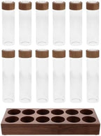 VICASKY Coffee Bean Storage System with Airtight Glass Containers and Wooden Holder, 12 Single Dose Tubes with Walnut Wood Base for Home Coffee Station Organization by VICASKY