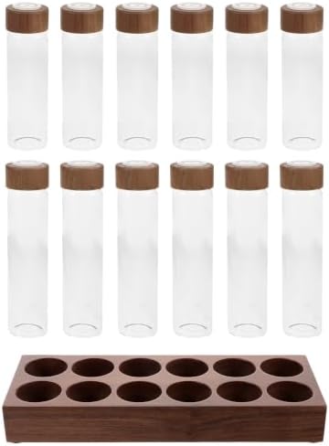 VICASKY Coffee Bean Storage System with Airtight Glass Containers and Wooden Holder, 12 Single Dose Tubes with Walnut Wood Base for Home Coffee Station Organization by VICASKY
