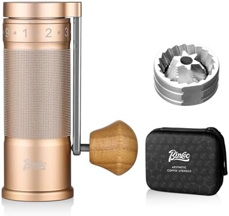 Bincoo Manual Coffee Grinder Manual Foldable Handle– Espresso Hand Coffee Grinder Burr,Compact and Portable for Home/Travel/Camping(Champagne) by Bincoo