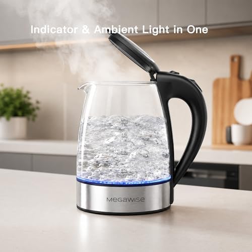 MEGAWISE 1.8L Glass Electric Kettle, Auto Shut-Off, Boil-Dry Protection - Image 3