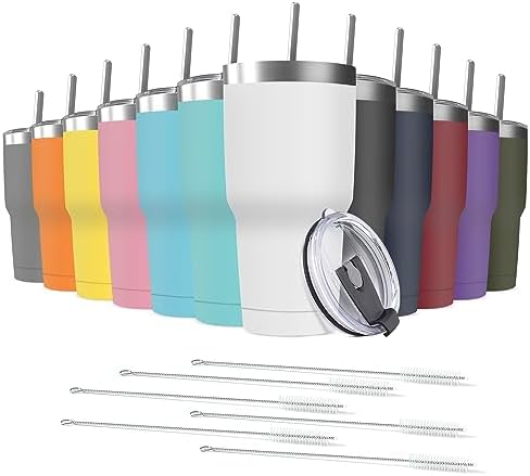 30oz Stainless Steel Travel Mug with Lid, Double Wall Vacuum Insulated Bulk Tumbler with Straws, Powder Coated Coffee Cup Suitable for Vehicle Cup Holders by Deitybless