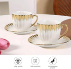 3.5oz Ceramic Turkish Coffee Cup Set of 6, British Italian Cappuccino Cups Porcelain Espresso Cups and Saucers with Gold Trim for Double Espresso Cappuccino Latte Mocha Tea - Image 5