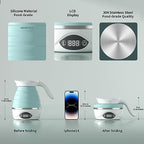 Collapsible Travel Kettle Electric Portable Foldable Kettle for Boiling Water, Suitable for 110V & 220V Dual Voltage, for Tea & Coffee, 850W Small Mini BPA-free Silicone White electric kettle - Image 6