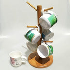 Coffee Mug Rack Cup Holders Wooden Mug Hanger Rack Tree Shape Coffee Tea Cup Storage Holder Removable Wooden Mug Stand Organizer Drinkware Shelf with 6 Hook Mug Stands - Image 2