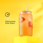 JoyJolt Fluted Glass Tumblers with Bamboo Lids and Glass Straws, Ribbed Can Shaped Drinking Glasses Set of 4, 16oz Cup with Lids and Straws, Iced Coffee Cups, Cocktail/Beer Glasses, Tea Cups - Image 5