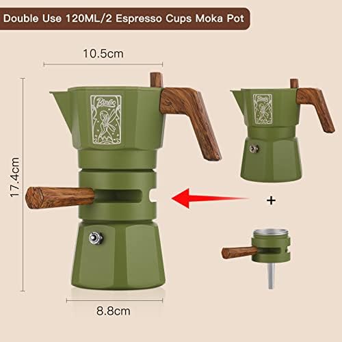 Bincoo 120ML Stovetop Espresso Maker Double Valve Moka Pot with Thermostat Extractor Prevent over-extraction,Italian Espresso Moka Pot with Powder Dispenser and Filter Paper for Home(Green) - Image 6