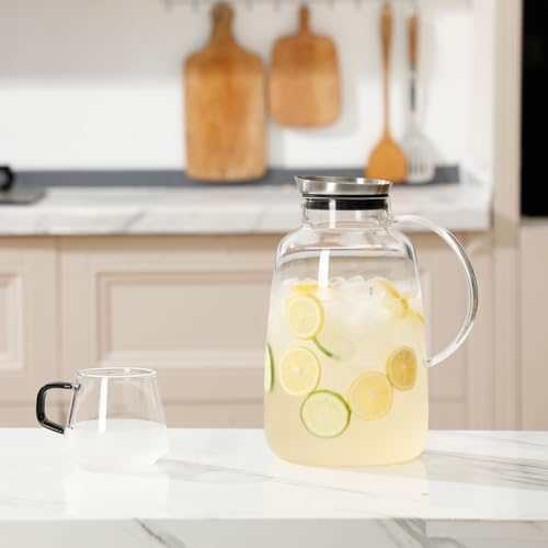 Purefold 109 Oz Glass Pitcher with Lid, Leakproof Stainless steel Lid - Image 6