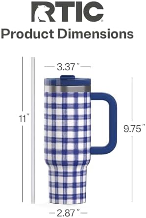 RTIC 30oz Road Trip Tumbler, Insulated, Ceramic Lined, Cobalt Gingham - Image 4