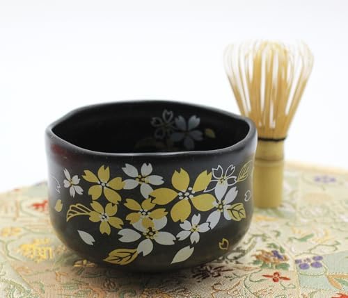 Japanese Traditional Mino Ware Handcrafted Mini Matcha Chawan Tea Bowl Cup Set With Chasen Bamboo Tea Whisk Ceremony Tableware Pottery (Tenmoku Sakura) - Image 2