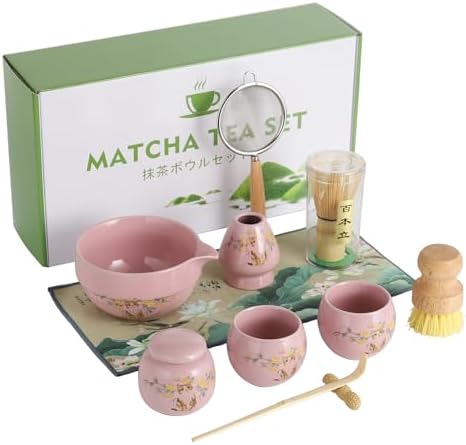 11 Pcs Matcha whisk Set,13 OZ,With 2 Cups and 1 Tea Can,Unique Cat Pattern Design，Complete Matcha Kit Set,Japanese Matcha Set,Perfect Matcha Kit for Matcha Tea Ceremony(Cat-Pink) by MAKOUYU