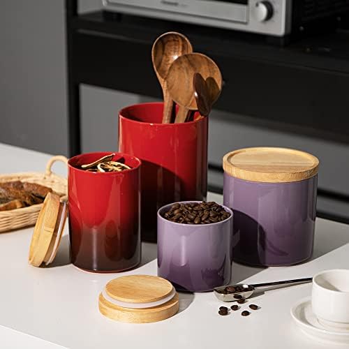 Sweejar Ceramic Food Storage Jar, Stackable Kitchen Canisters, Containers with Airtight Seal Wooden Lid for Serving Coffee Bean, Flour, Tea, Cookies, Spice and More - 58 Fl Oz (Gradient Red) - Image 3