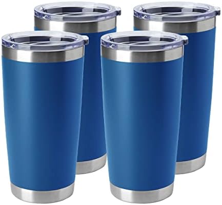 HASLE OUTFITTERS 20oz Tumblers Stainless Steel Mugs with Lid Double Wall Vacuum Insulated Coffee Cups for Cold & Hot Drinks (20oz-Dark Blue, 4 Pack) by HASLEOUTFITTERS