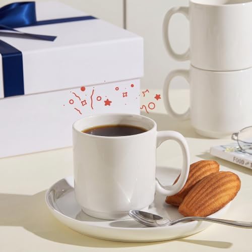 Sweese 16 oz Coffee Mugs Set of 6, Large Porcelain Mugs for Coffee, Latte & Tea, Space-Saving Stackable Design, Microwave & Dishwasher Safe, White - Image 6
