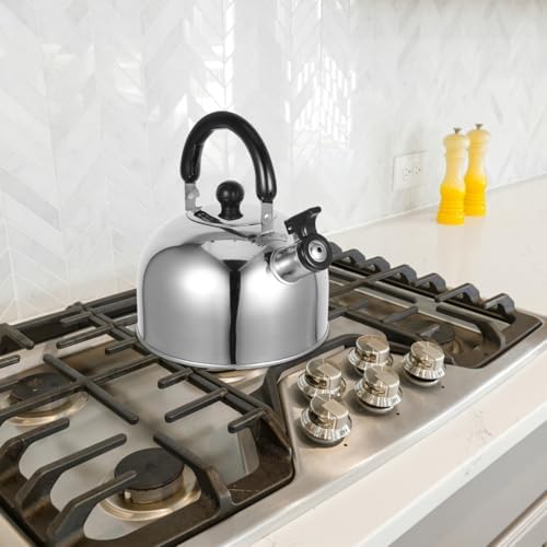 Amosfun Stainless Steel Whistling Tea Kettle Stovetop Tea Kettle with Flat Bottom Ergonomic Cool Handle Compatible with Induction Gas and Electric Cooktops 7.87 Home or Camping - Image 5