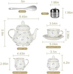 Sweejar 23 Pcs Floral Tea Sets with Metal Holder, Relief Gold Rim Porcelain Tea Sets for Adults, Cup and Saucer Set for 6, with Teapot, Sugar Bowl, Milk Jug, Spoons (Garden) - Image 3