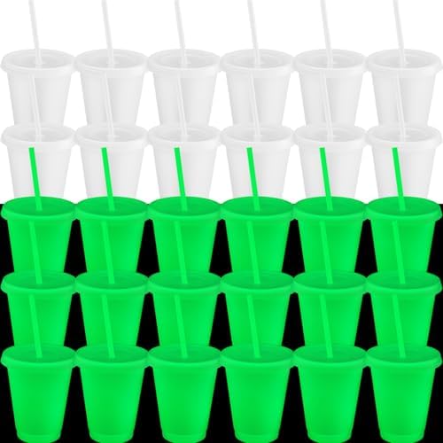 Honeydak 30 Pack 16 oz Glow in the Dark Halloween Cups, Fluorescent Green by Honeydak