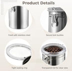 4 Pcs Stainless Steel Canister Set with Spoons, Airtight Food Storage Containers with Clear Lids and Lock Buckles, 4.9 x 7.1 in for Coffee Beans, Sugar, Tea, Grains, Flour, Snacks - Image 3