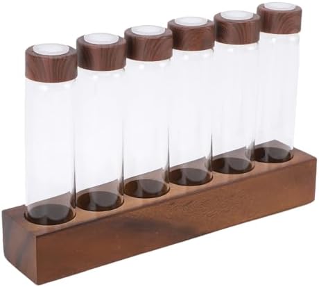 Agatige Coffee Bean Storage Tubes, Wooden Rack Transparent Espresso Bean Container Mini Bottles Jars with Funnel for Fresh Coffee, Tea, and Dried Flower (6 Holes) by ExploreFromOrfaty