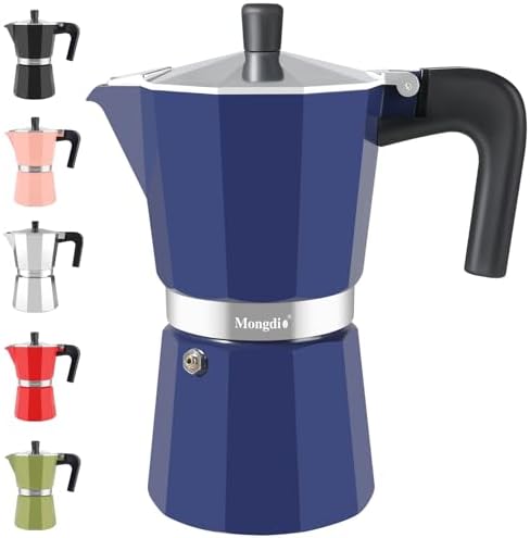 Mongdio Stovetop Espresso Maker Moka Pot, Stove Top Cuban Coffee Maker, Italian Greca Mocha Pot, 12 Espresso Cups, 20 oz - Blue by Mongdio