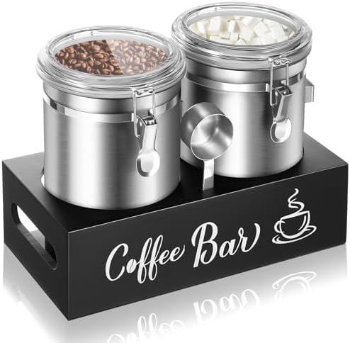 Maxcheck 2 Pcs 66 oz Coffee Sugar Canisters with Shelf Scoop Lids, Silver by Maxcheck