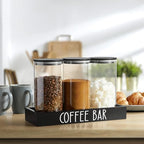 Glass Coffee Canister for Ground Coffee - 3Pcs 45oz Coffee and Sugar Container Set with Airtight Bamboo Lids and Black Tray - Farmhouse Coffee Bean Storage Jars for Coffee Bar Decor and Accessories - Image 6