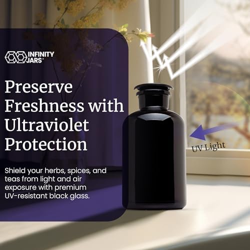 Infinity Jars 2L (68 Fl oz) Black Ultraviolet Blocking Glass Apothecary Jar Airtight Smell‑Proof Refillable Container for Herbs, Spices, Tea & Essential Oils - Image 2
