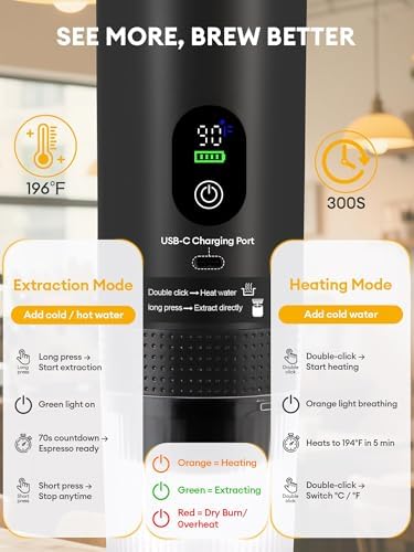 Upgraded 3 in1 Portable Espresso Machine with LED Display,20 Bar Pressure,Real-Time Temp&Battery Indicator,Portable Coffee Maker Compatible with Ground Coffee & Capsules, for Travel,Home - Image 5