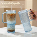 20 oz Blue Glass Tumbler with Lid and Straw, Glass Iced Coffee Cups, Spill-proof Glasses Tumbler with Handle, Hobnail Glasses Drinking Set of 2, Vintage Glassware for Cocktail, Smoothies - Image 2