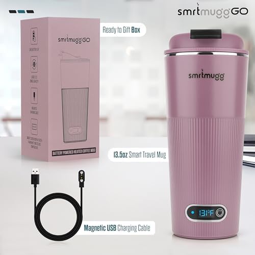 SmrtMugg GO Heated Coffee Mug, Travel Mug, 13.5 OZ. Smart Mug, Battery Powered Heated Coffee Mug, Great for Coffee and Tea, Snap on Magnetic Charging Cord, Adjustable Temperature (Lilac) - Image 2