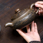 Tea Kettle Chinese Retro Carved Landscape Antique Teapot Office Tea Ceremony Teapot Tea Set Ceramic Tea Infuser - Image 5