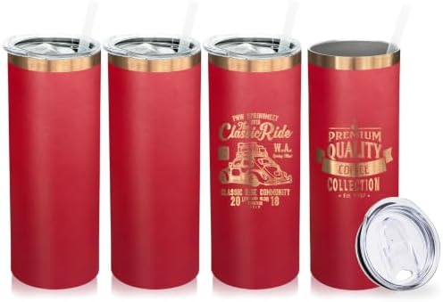 20 oz Skinny Tumblers Bulk with Lids and Straws Bright Red,4 pack by MetalyaTumblers
