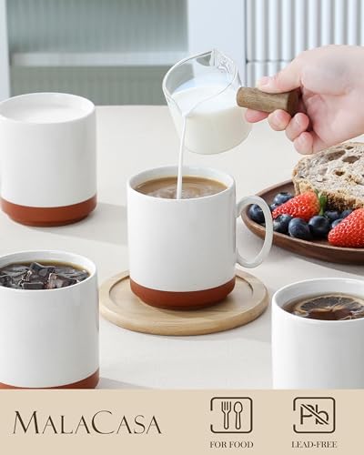 MALACASA 12oz Ceramic Coffee Mugs Set of 6, Khaki White - Image 3