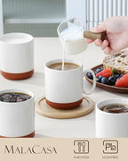 MALACASA 12oz Ceramic Coffee Mugs Set of 6, Khaki White - Image 3