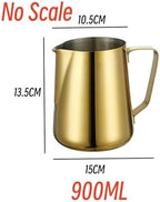 900ML Stainless Steel Pitcher Coffee Frothing Jug Pull Flower Cup Cappuccino Milk Pot Espresso Latte Art Frother Jugs(900ML No Scale) - Image 4