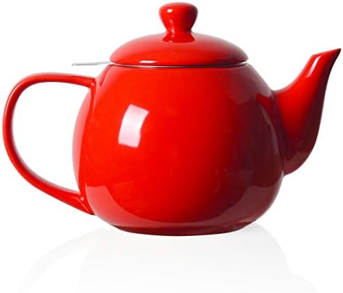 Sweejar Ceramic Tea Pots,30OZ Porcelain Teapot with Infuser(Red) by Sweejarco1949