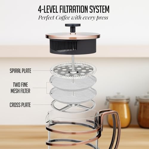 OVENTE French Press Coffee Maker 34oz with 4 Filters System, Copper FSW34C - Image 3