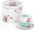 London Boutique Tea for One Teapot Teacup Saucer Set Afternoon Tea Set for 1 New Bone China Vintage Flora Gift for Women 350m (Turquoise) by LondonBoutique