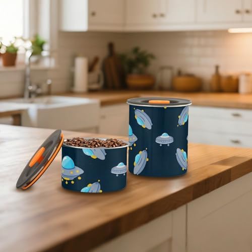 Cartoon Cute Blue-gray Spaceship Designed Food Containers With Lids Stainless Steel Containers For Food Storage Push Button Coffee Canister - Image 7