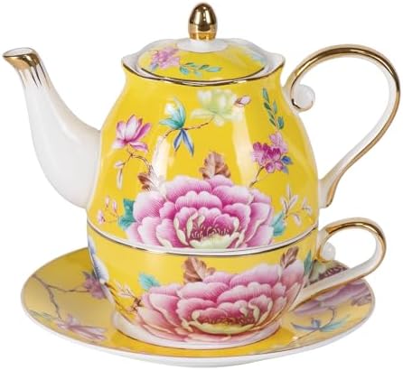 KAMMAK Tea for One Set, Ceramic Teapot, Bone China Tea Set, Cup and Saucer by KAMMAK
