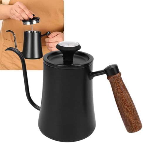 Haofy Stainless Steel Gooseneck Tea Kettle with Thermometer, Pour Over Coffee Pot Wood Handle Drip Coffee Tea for Hot Beverages 9.1x5.5in - Image 2