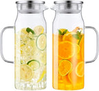 Bivvclaz 2 Pack 1.6 Liter 54 oz Glass Pitcher with Lid and Handle, Glass Carafe Water Pitcher for Hot/Cold Water, Iced Tea, Drinks, Coffee, Juice and Homemade Beverage by Bivvclaz