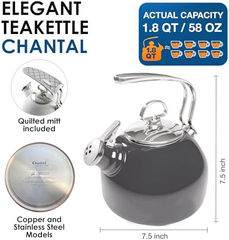 Chantal Classic Teakettle, 1.8 QT, Enamel On Steel, 2-Tone Harmonica Whistle, Rapid Boil and Even Heating (Onyx) - Image 4