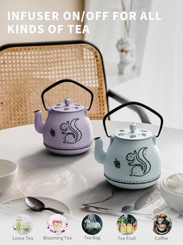 Toptier Teapot with Removable Infuser, Cast Iron Tea Kettle Stovetop Safe, Squirrel Design Tea Pot Coated with Enameled Interior for 32 Ounce (950 ml), Light Blue - Image 5